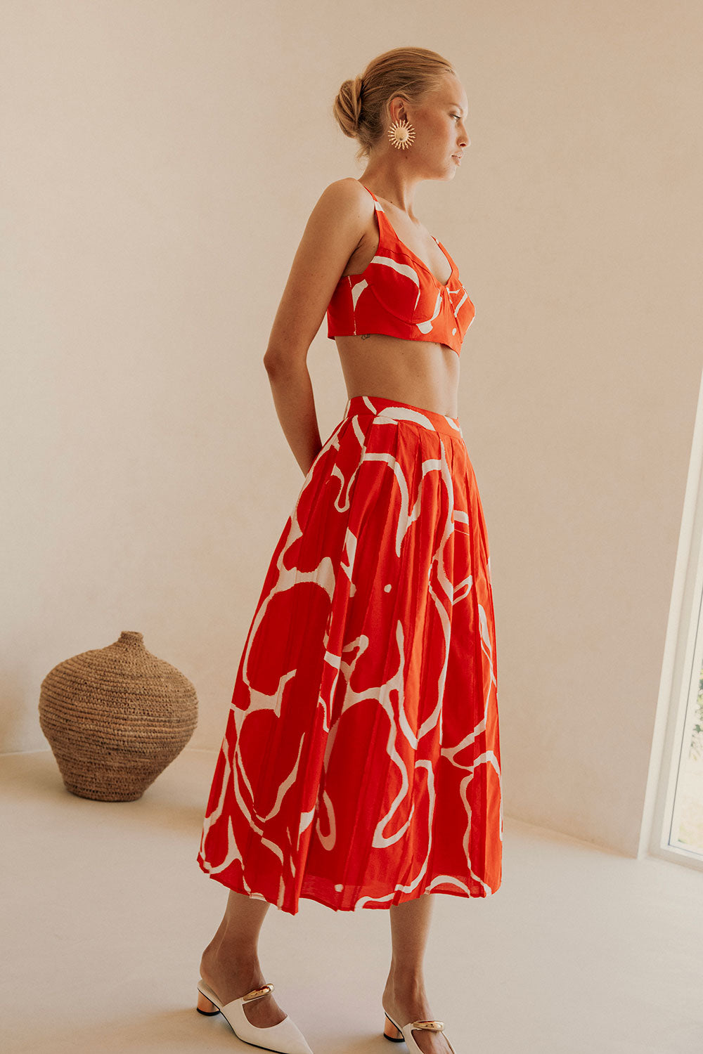 Elegant Evoke Red Natural Cotton Dien Wrap Skirt