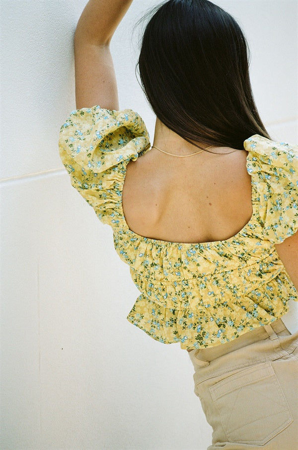 Women's Elkie Floral Print Cropped Buttercup Yellow Cotton Top