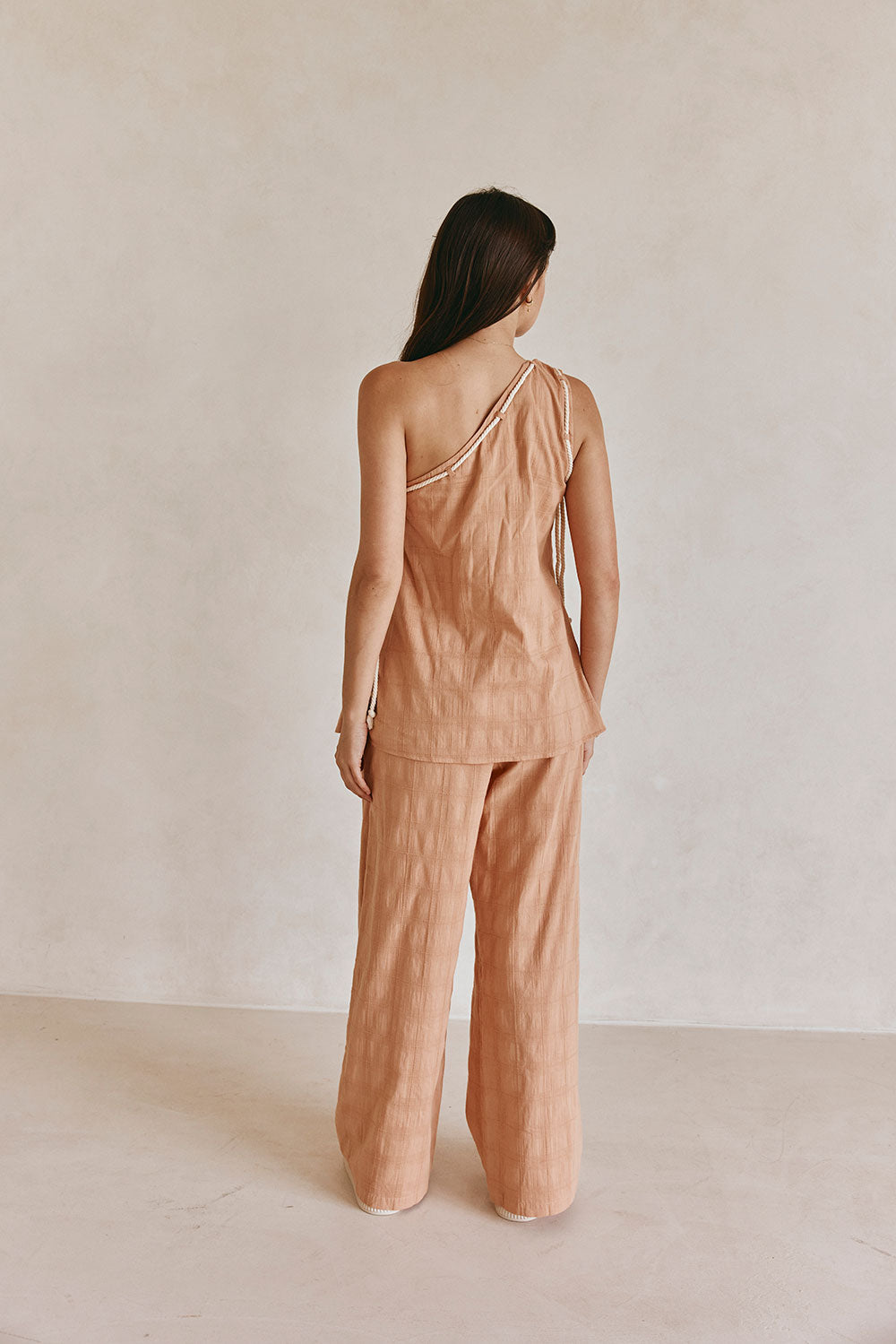 Vacation - Inspired Emmie High - Waisted Wide - Leg Cotton Pants in Dusty Rust