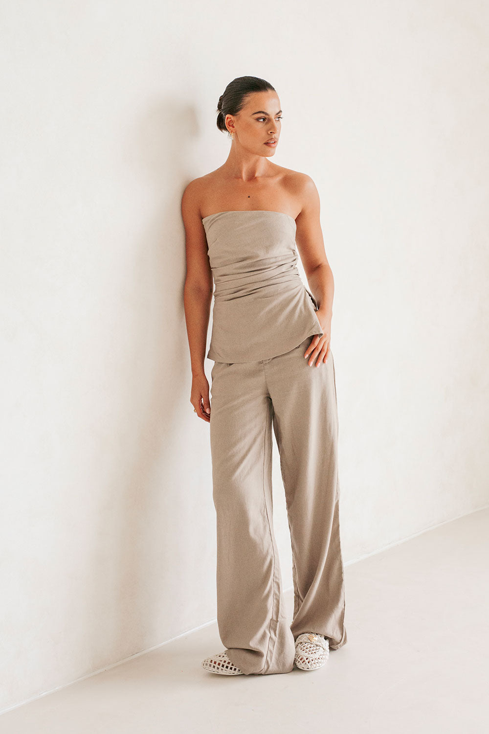 Stylish Women's Aimee Linen-Cotton Blend Wide-Leg High-Waisted Pants