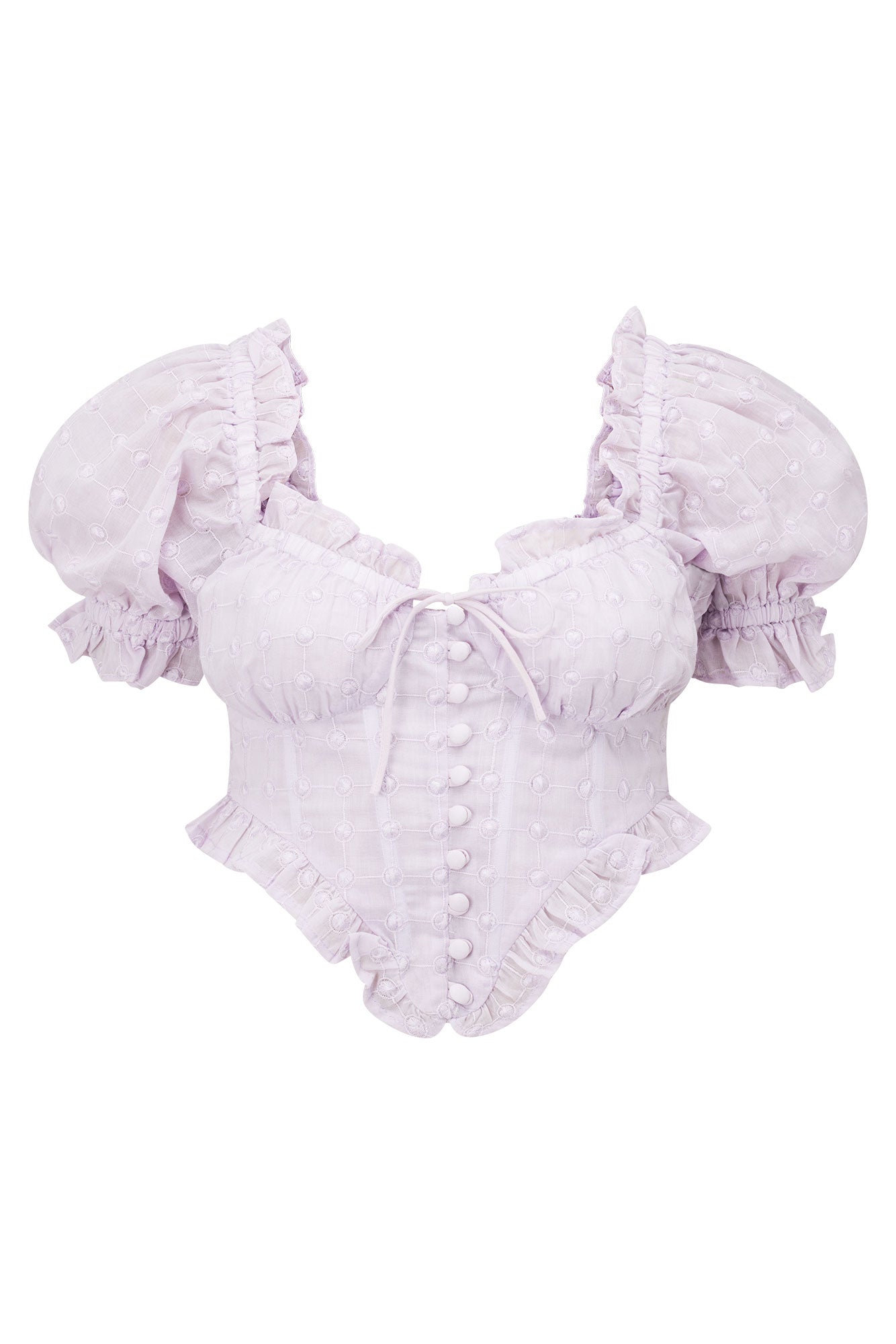 Soft Lilac Neila Puff Sleeve Spot Embroidered Voile Top for Women