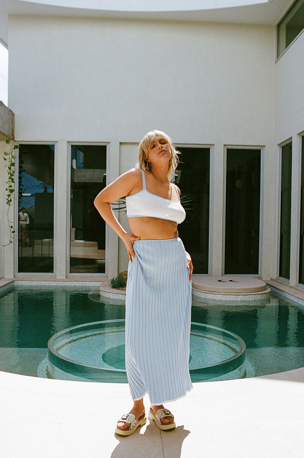 Unique Blue Jordi Skirt with White Trim Detail