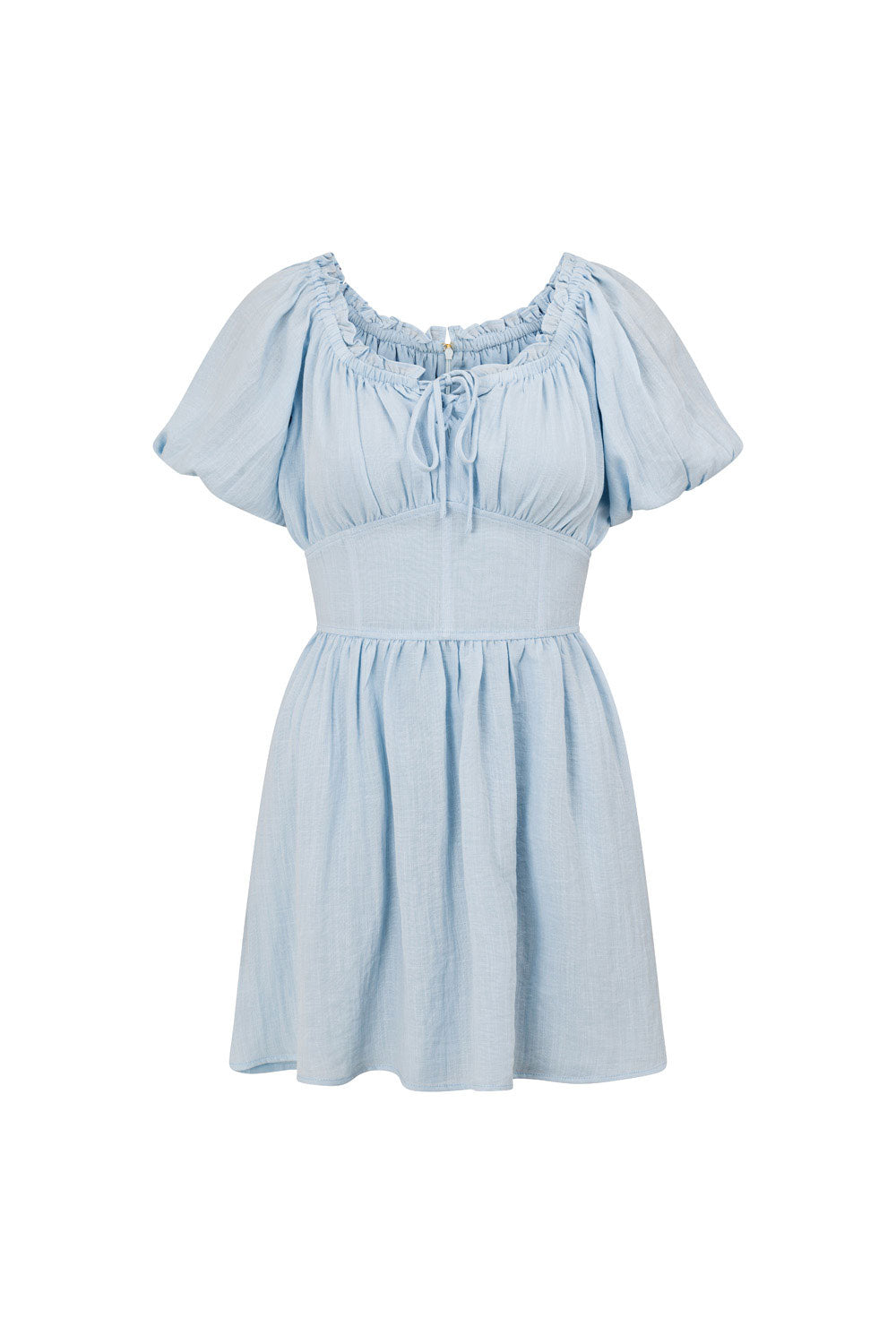 Blue Nyrobi Off - Shoulder Dress with Puff Sleeves and Corset Waist