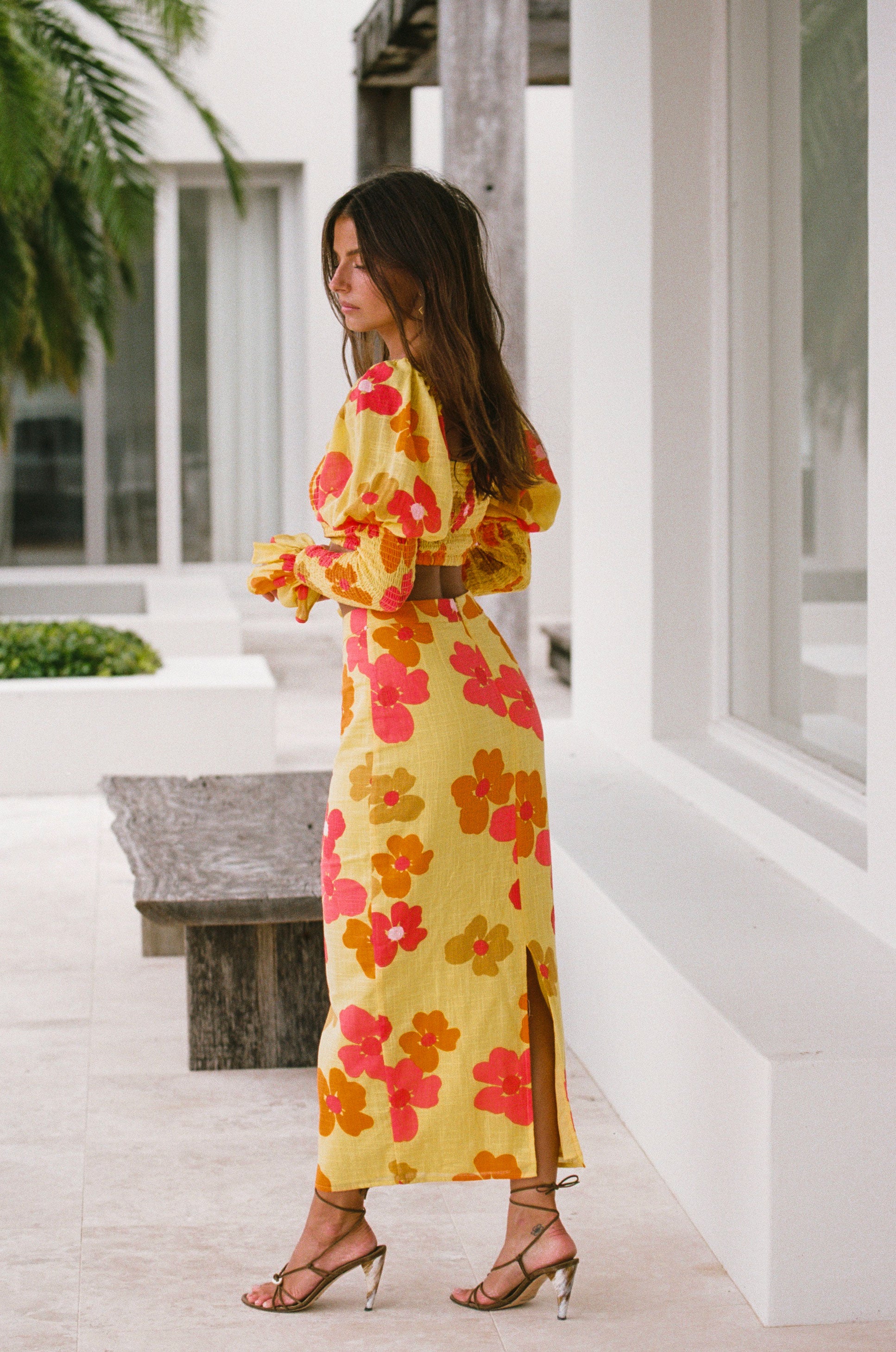 Exquisite Sabo-designed Serina Shirred Top with Romance Floral Print