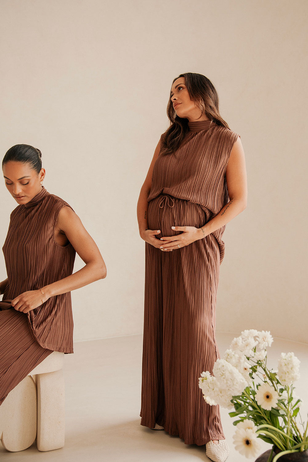 Chocolate Brown Vintage-Inspired High Waisted Catalyna Maxi Ruffle Hem Skirt