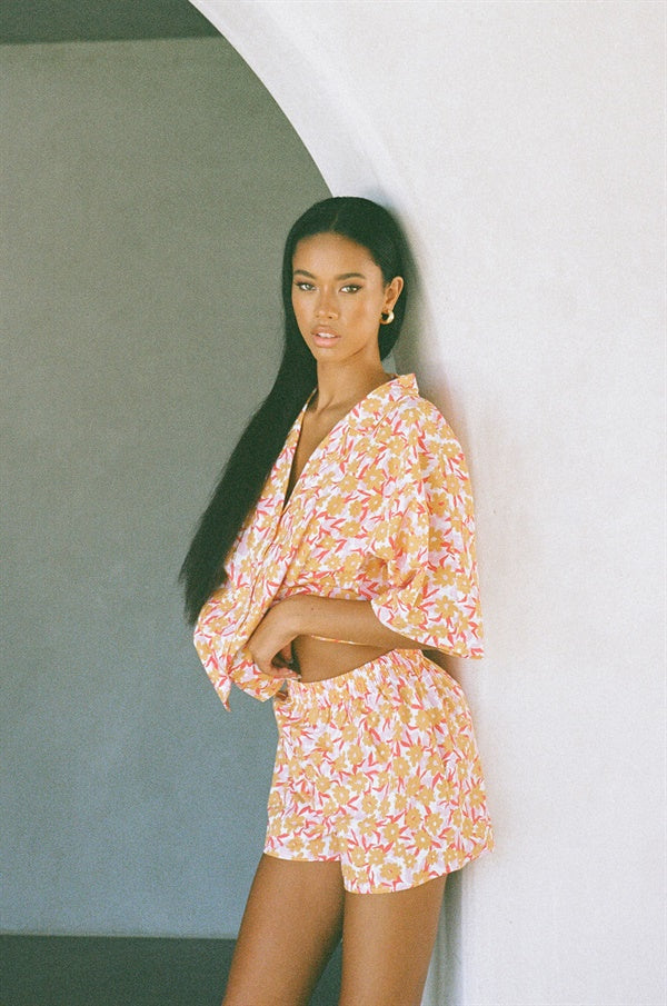 Exclusive Link Flower Print Relaxed Natural Cotton Seona Top