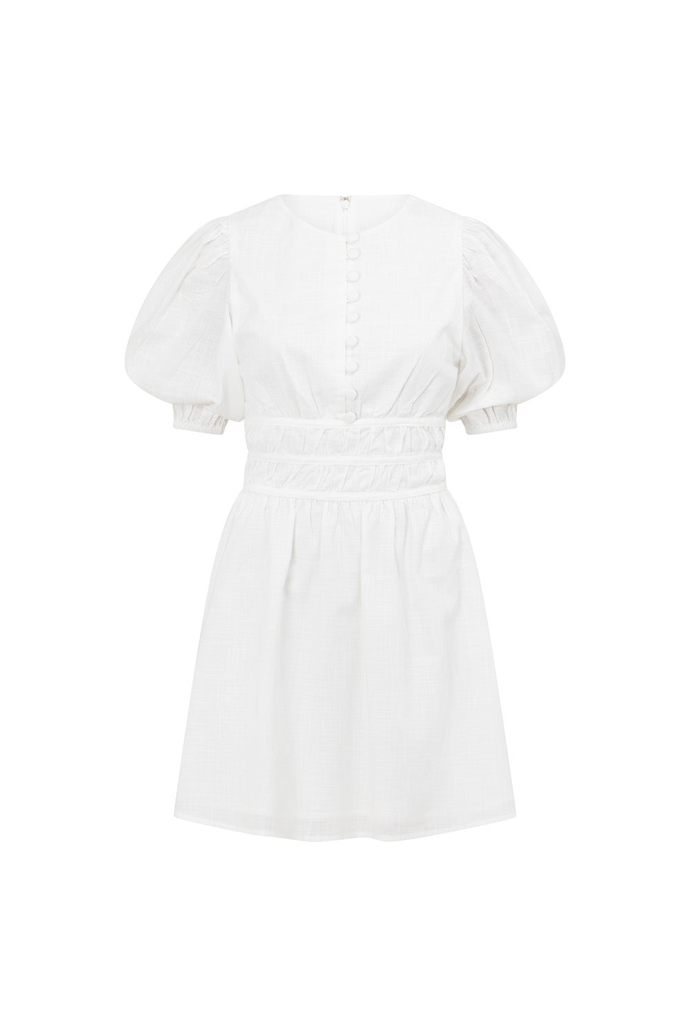 Exquisite White Natural Cotton Slub Saint - Germain Button Dress