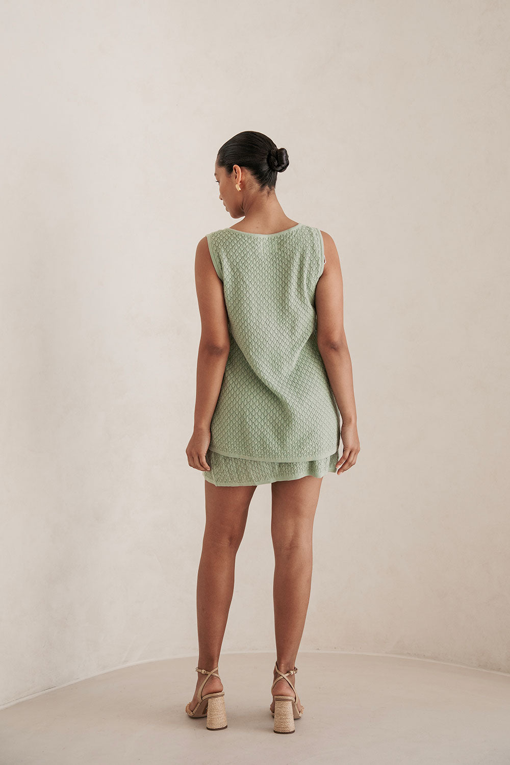 Stylish Sage Cotton Blend Pointelle Knit Allona Women's Top