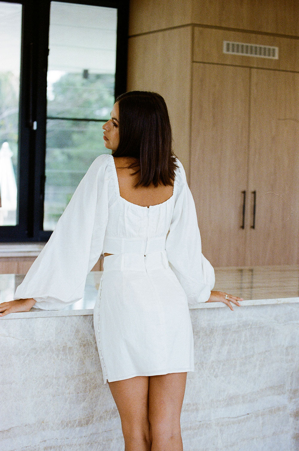 Exquisite Santana Off-White Structured Linen Cotton Blend Top