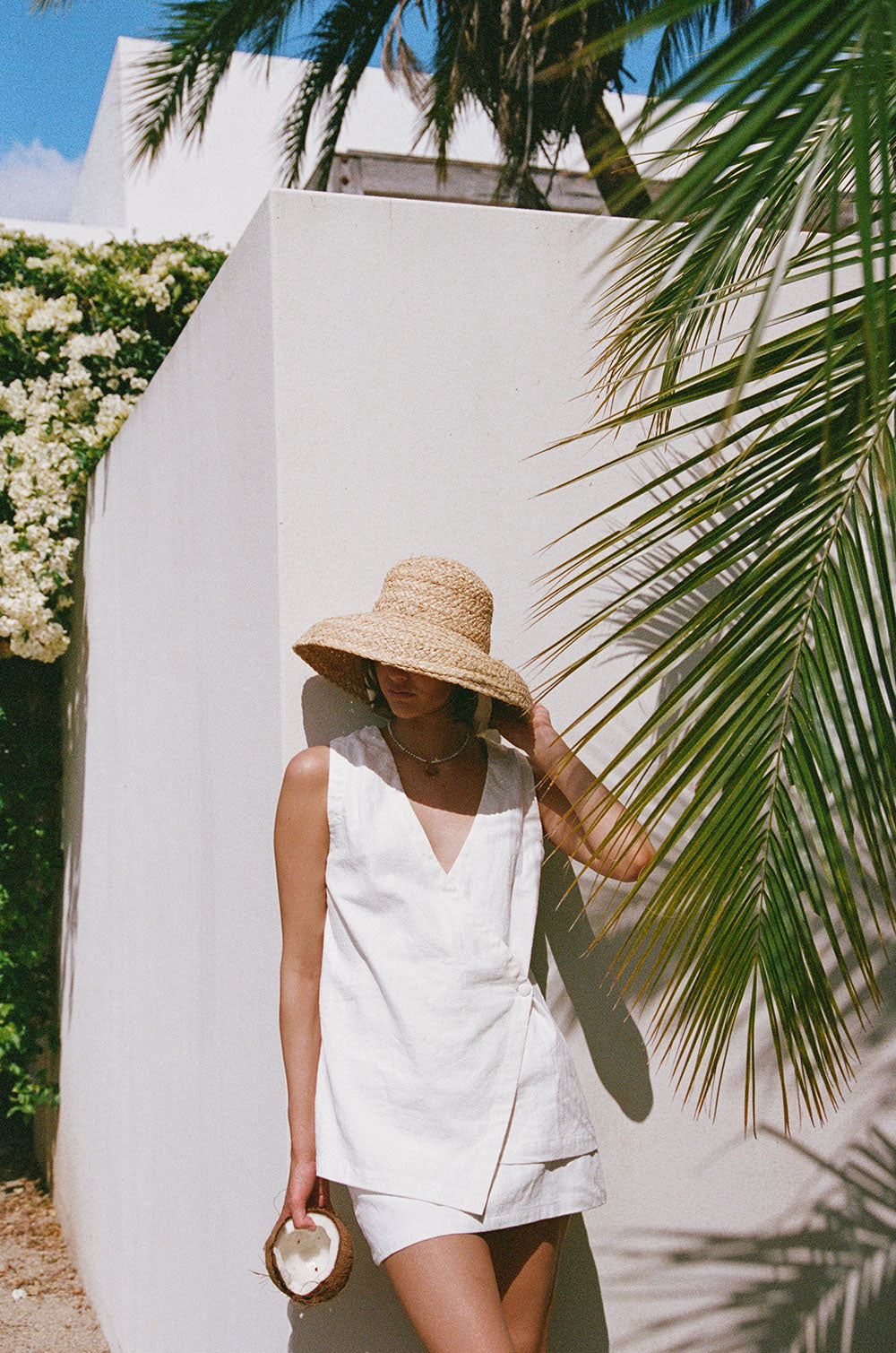 Elegant White Nicola Top Made from Natural Ramie Cotton Blend