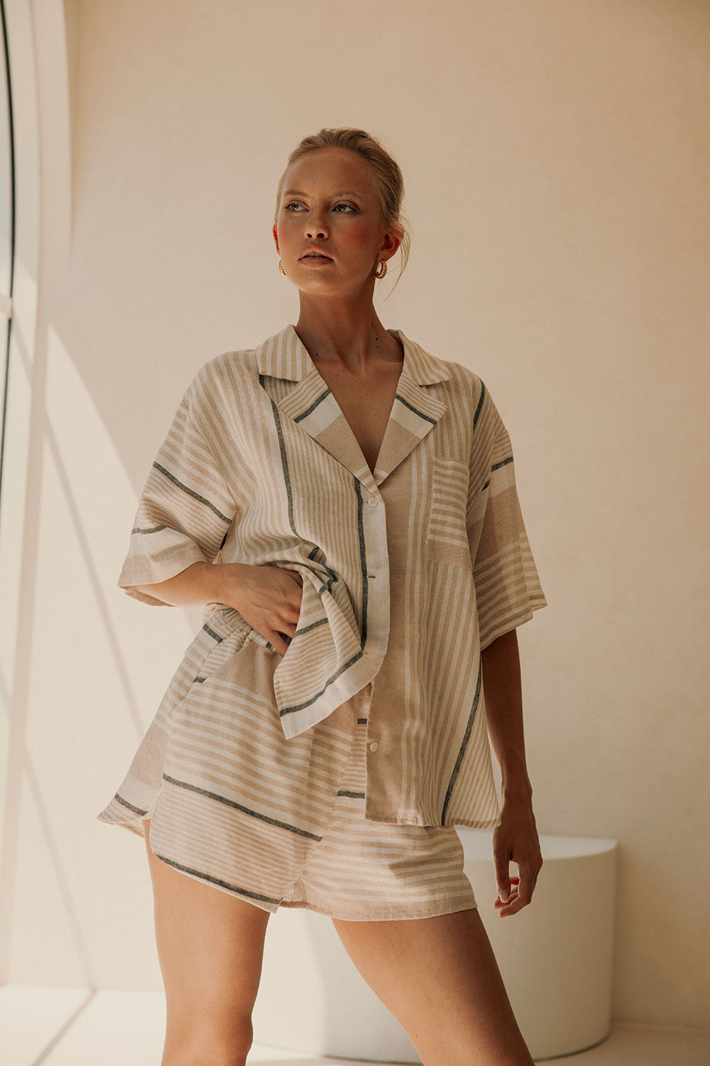 Stylish Women's Enza Linen-Cotton Blend Striped Shorts