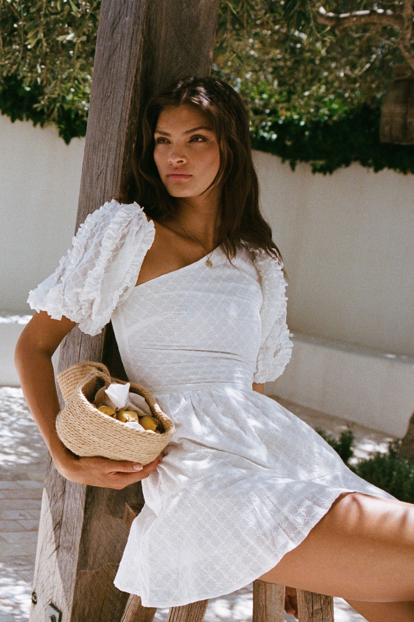 Elegant White Yaz Frill Dress with Puff Sleeves for Special Occasions