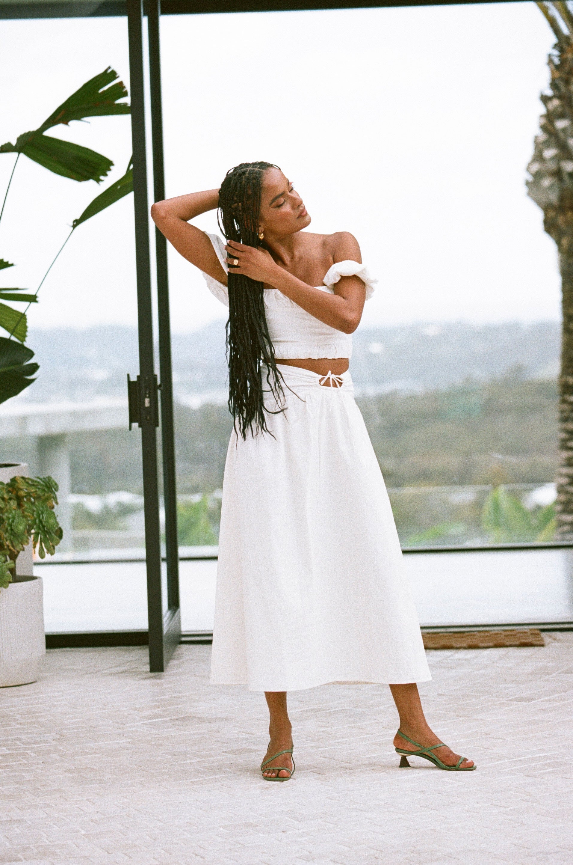 Exclusive Sabo Designed White Natural Cotton Cropped Dahana Top