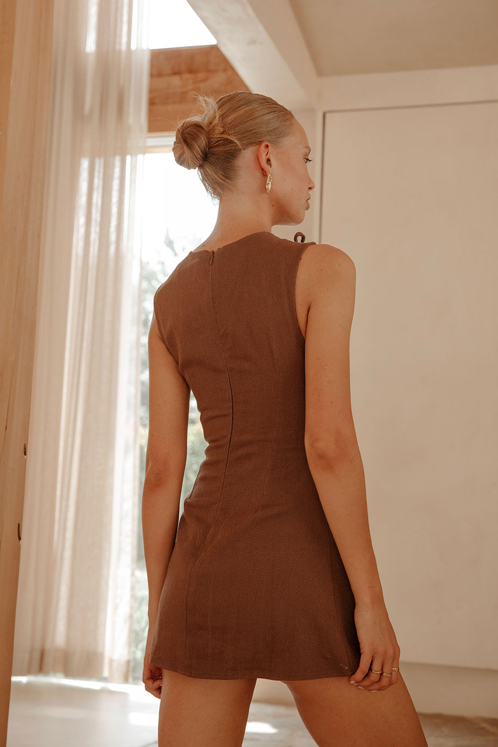Feminine Chocolate - Colored Cotton Denim Kapri Dress for Chic Women