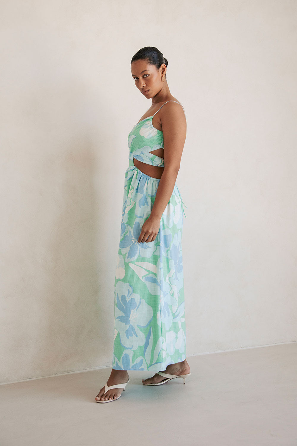 SABO LUXE Women's Iris Midi Dress with Exclusive Spring Petals Pattern for Events