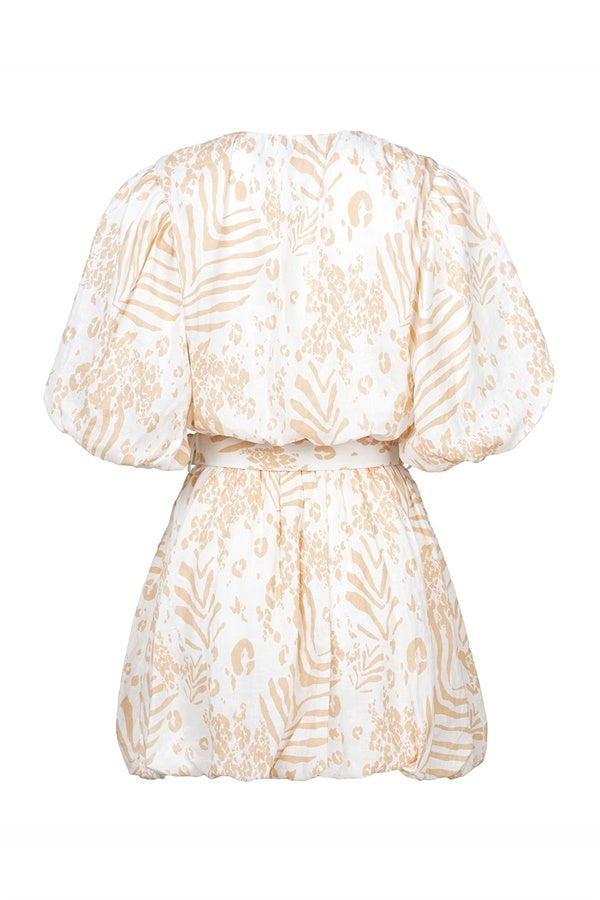Exquisite Aura Linen Evening Dress with Exclusive Animal Print