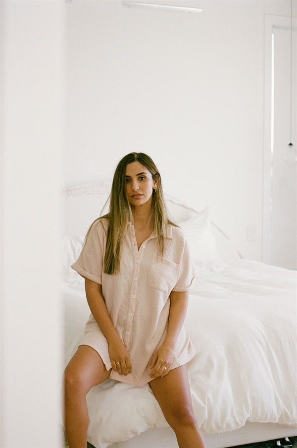 Unique Cosy Musk-colored PJ Shirt Dress - Ideal for XS Size