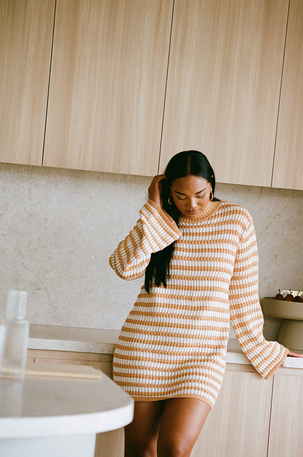 Stylish Morela Honey Stripe Knit Women's Dress - Sample for Size XS