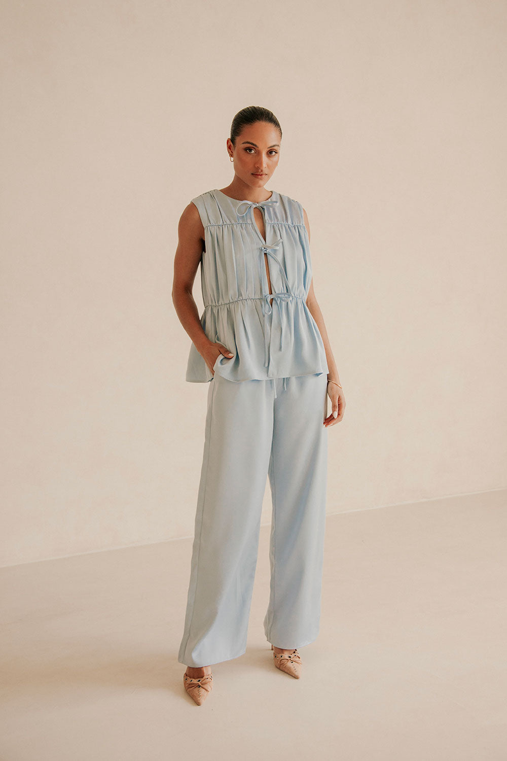 Blue Soft-Hued Juliette Pregnancy and Postpartum Pants