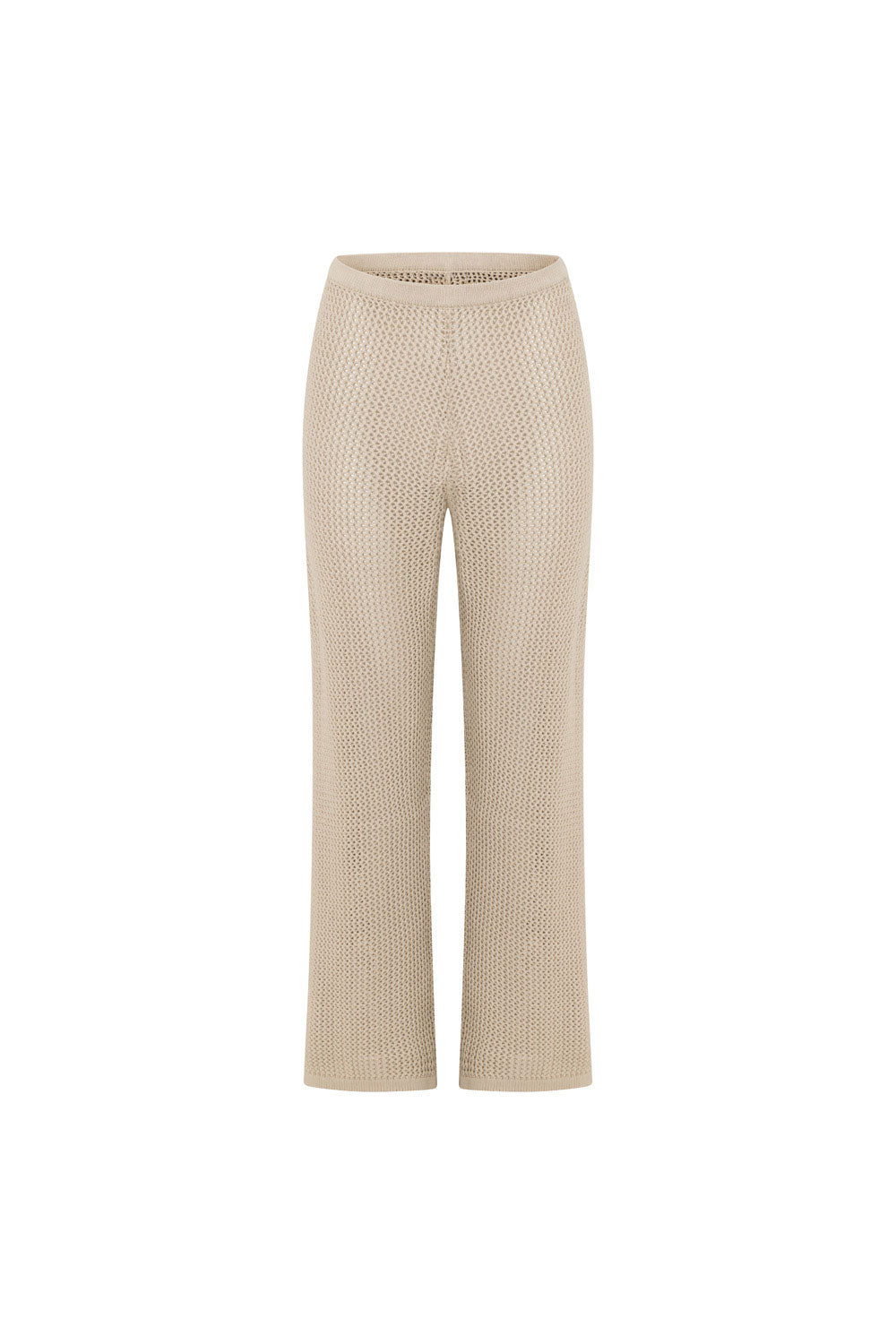 Stylish Stone Cream Sheer Knit High-Waisted Ailish Pants