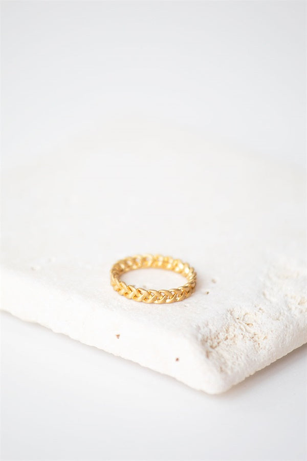Stylish Gold - Toned Thin Braided Koh Ring for Simple or Stacked Wear