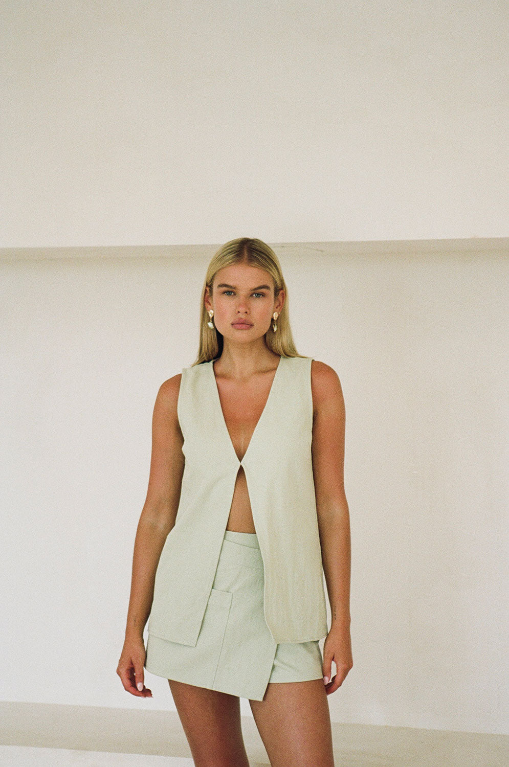 Soft Mint Hue Structured Natural Cotton Loralei Top
