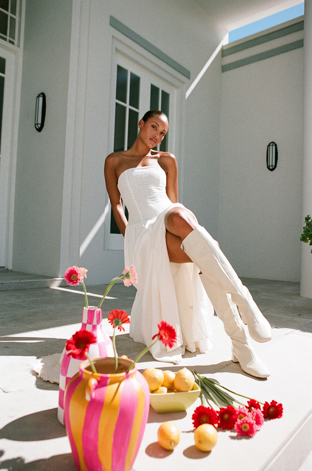 Sabo's Exclusive Off - white Linen Blend Arden Maxi Dress