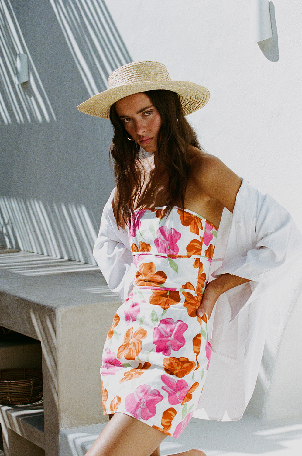 Aziza Strapless Formal Dress with Bold Rosa Fill Print