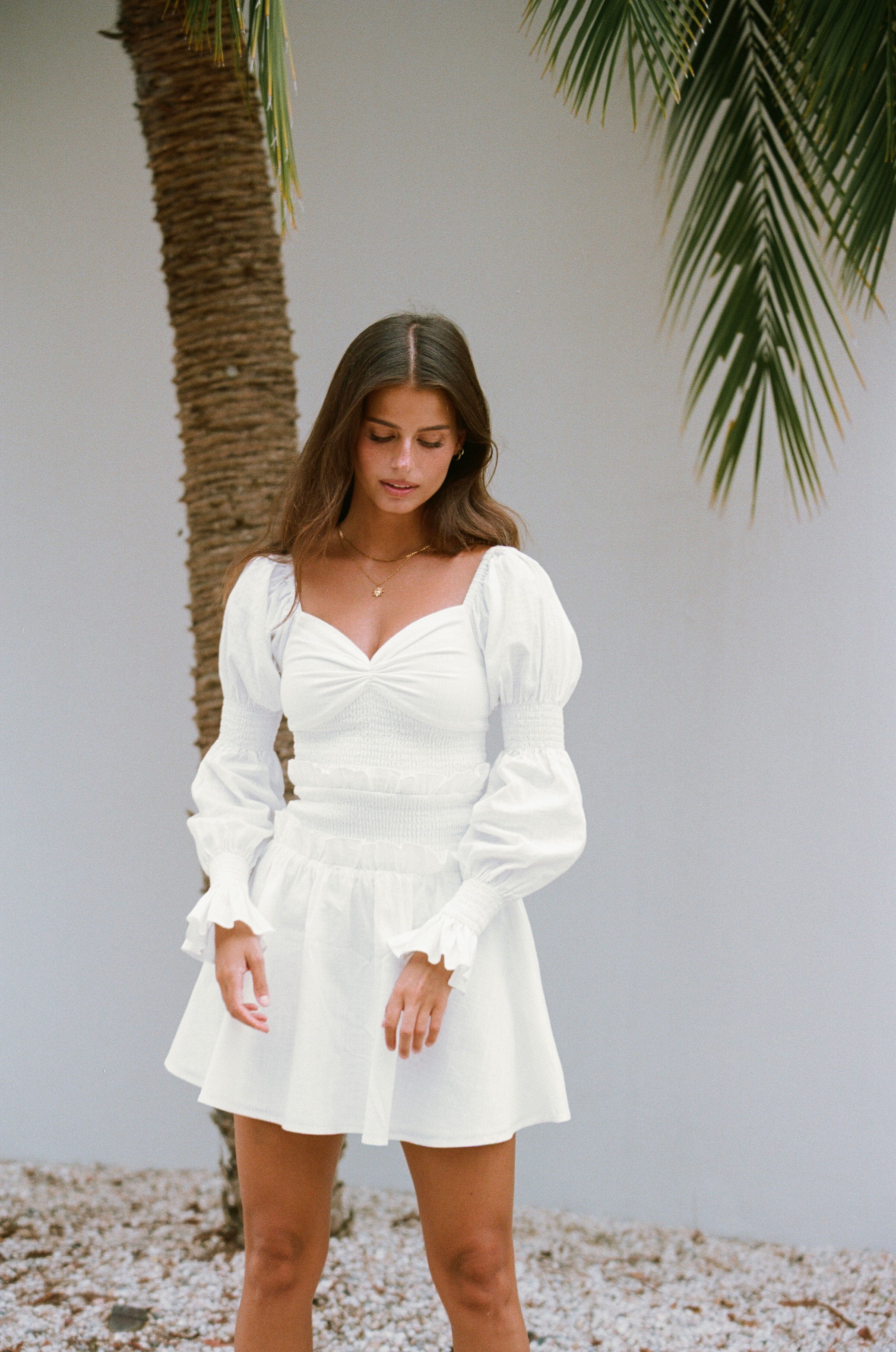 Elegant White Santiago Off - Shoulder Cotton Dress