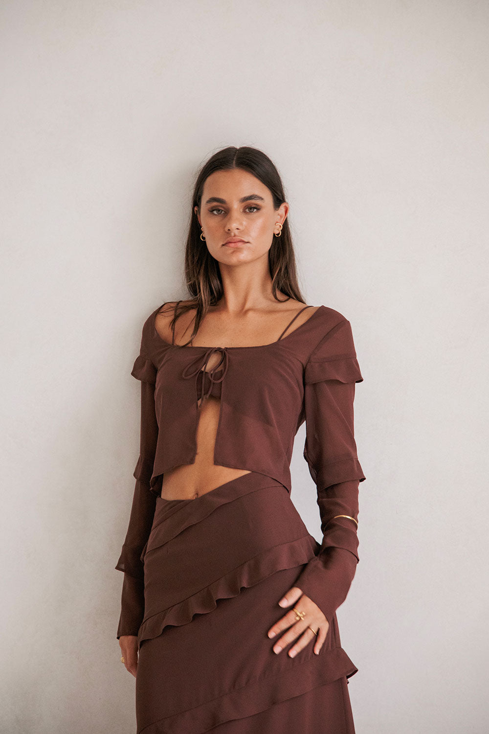 Exclusively Designed Chocolate Brown Sheer Chiffon Alyce Top