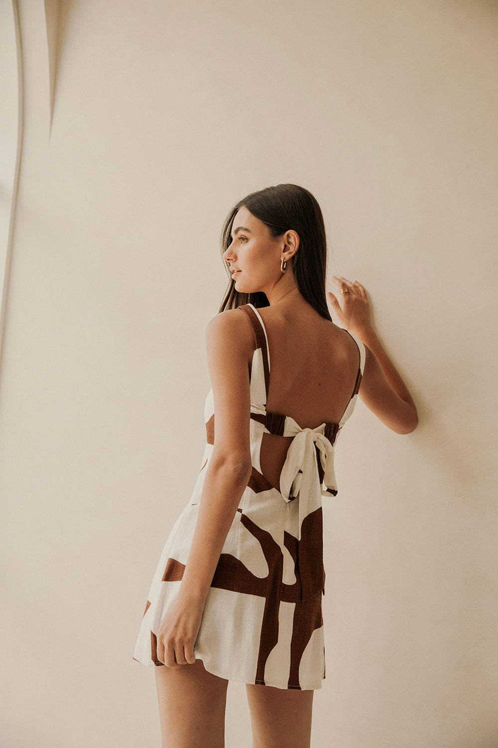 Sunroom Chocolate Print Women's Ellis Mini Dress Inspired by the 70s