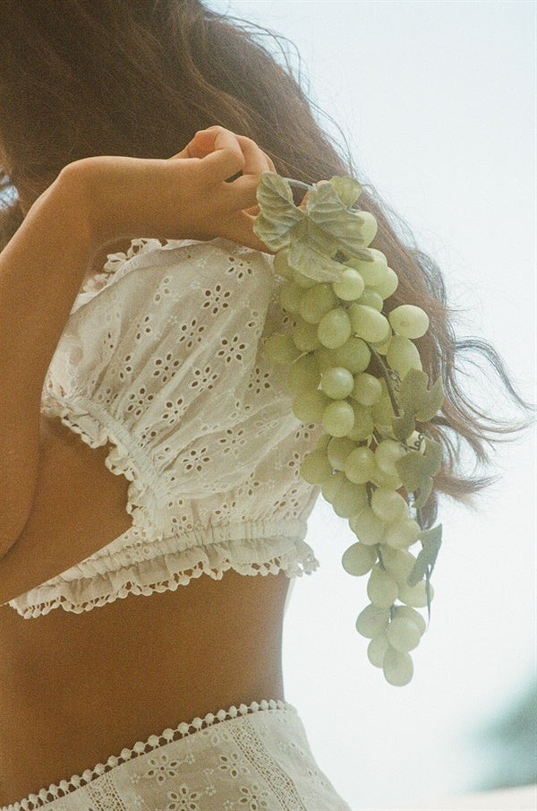 Vintage-Inspired Nikolina Cropped Cotton Broderie Anglaise Top