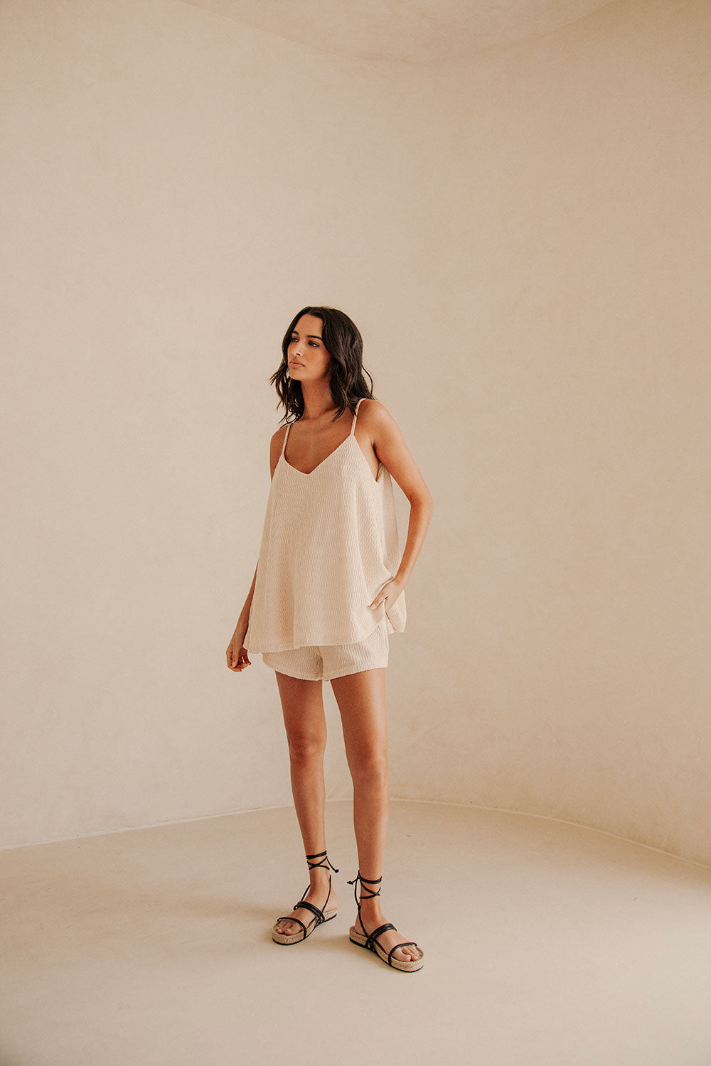 Sandy-Hued Comfortable Boston Style Adjustable Straps Cami Top