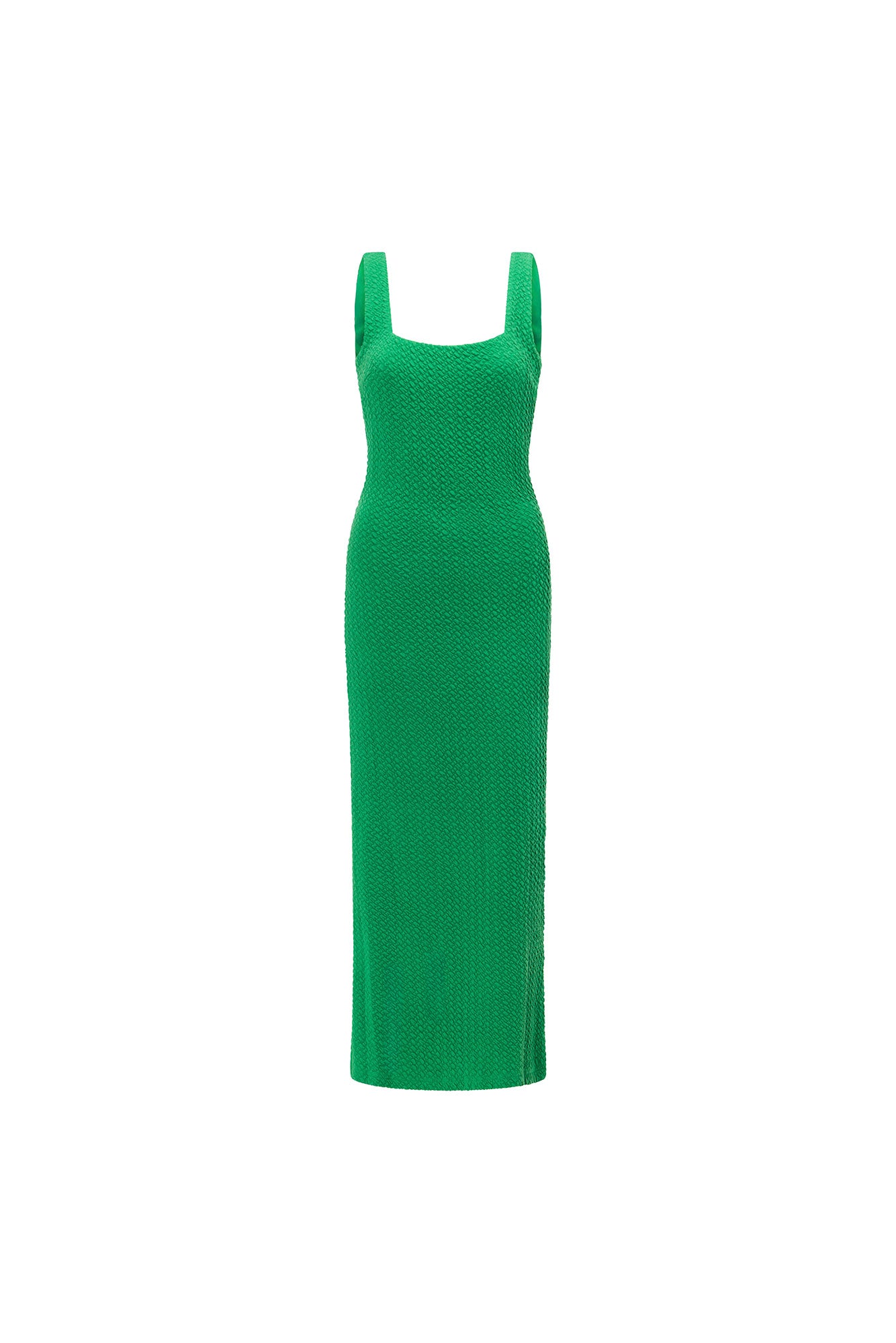 Exclusive Green Textured Woven Dina Backless Dress