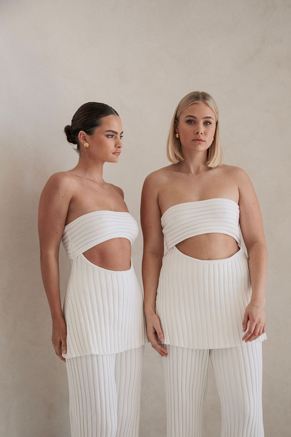 Exclusive White Natural Ribbed Knit Strapless Stevie Top