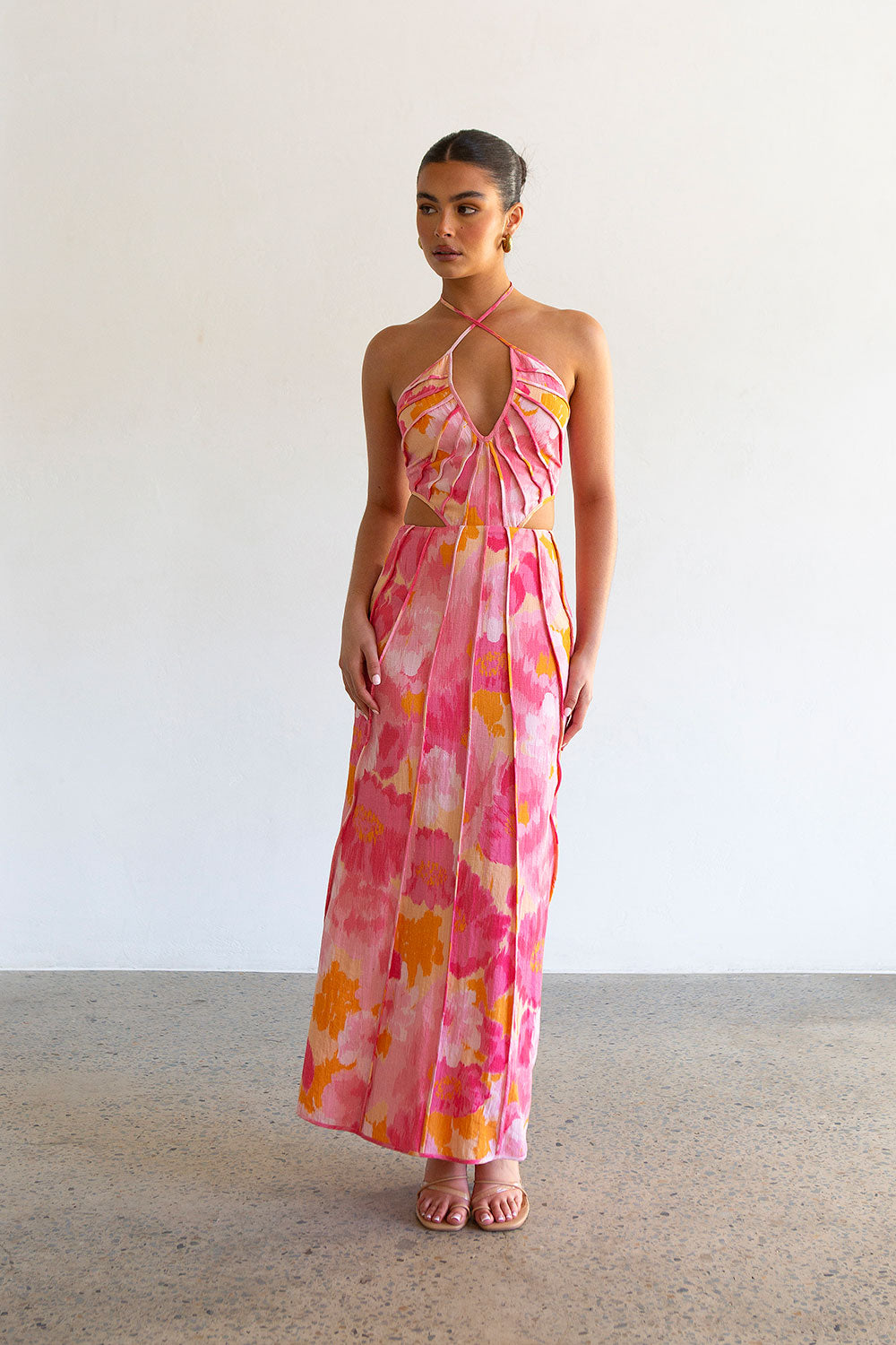 Stylish Pink Gerbera Tallulah Midi Dress - Sample Piece