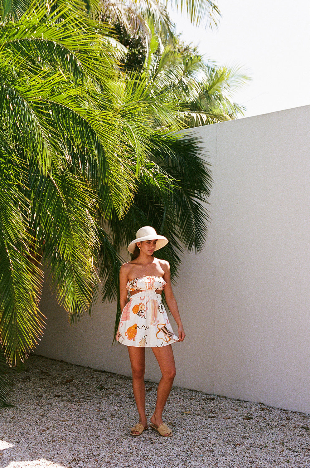 Exclusive Amalfi Aperol Print Zenaida Strapless Cotton Slub Vacation Dress