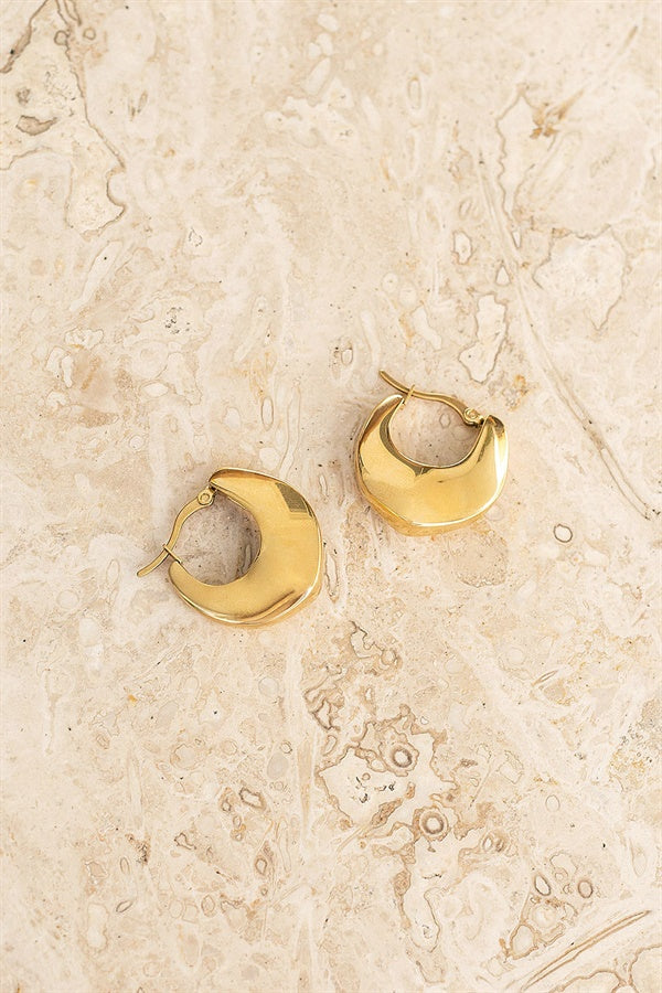 Stylish Gold-Toned Geo Style Angular Dome Hoop Lena Earrings
