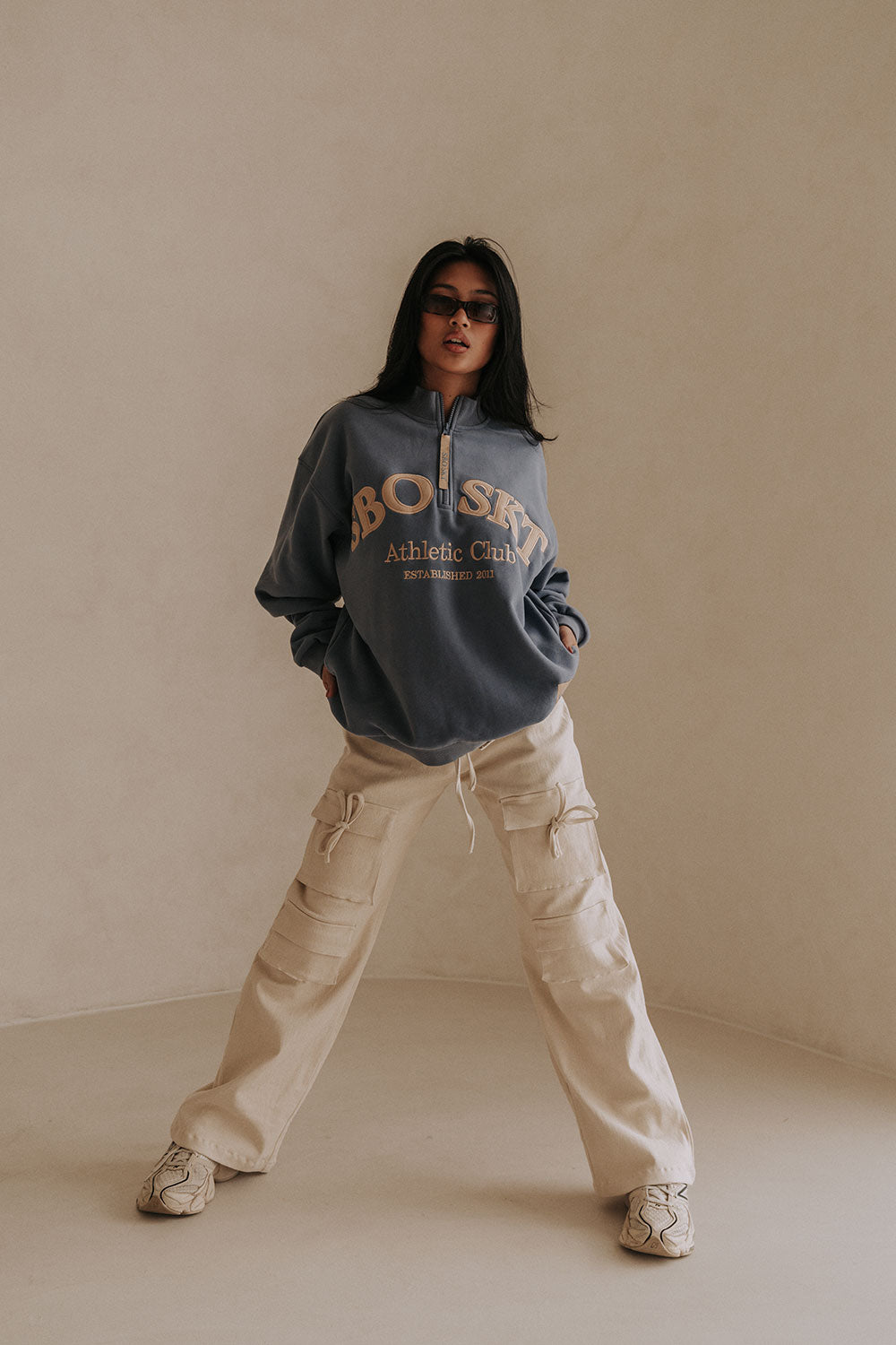 Dusty Blue High - Quality Cotton Blend Fleece - Lined Montpellier Sweater