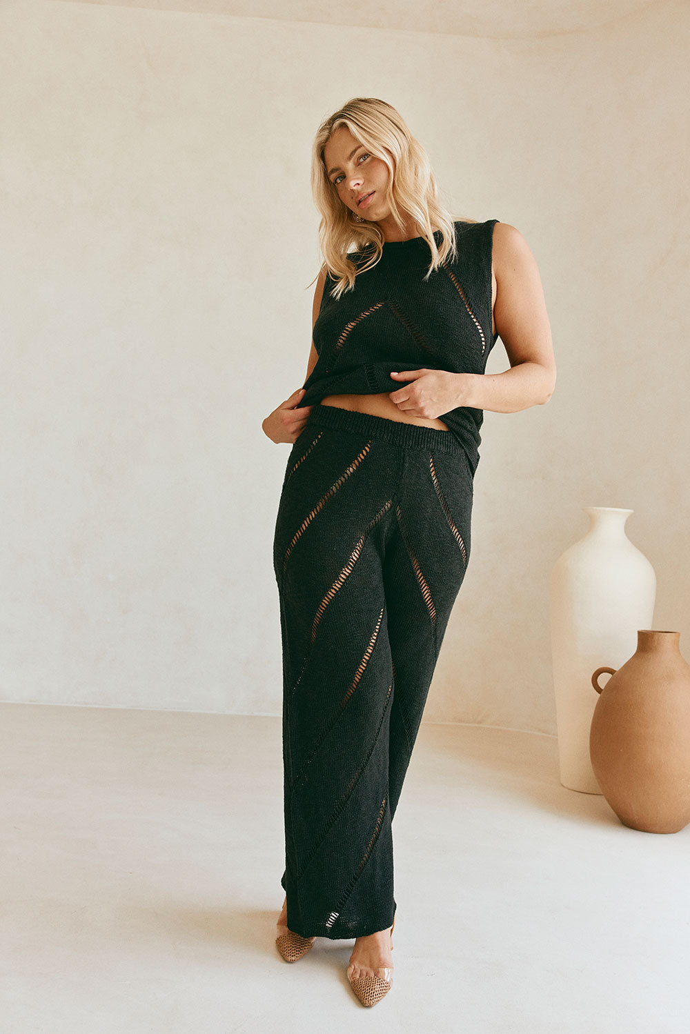 Black Signature Knit Josiah Trousers - A Stylish Bottom Wear