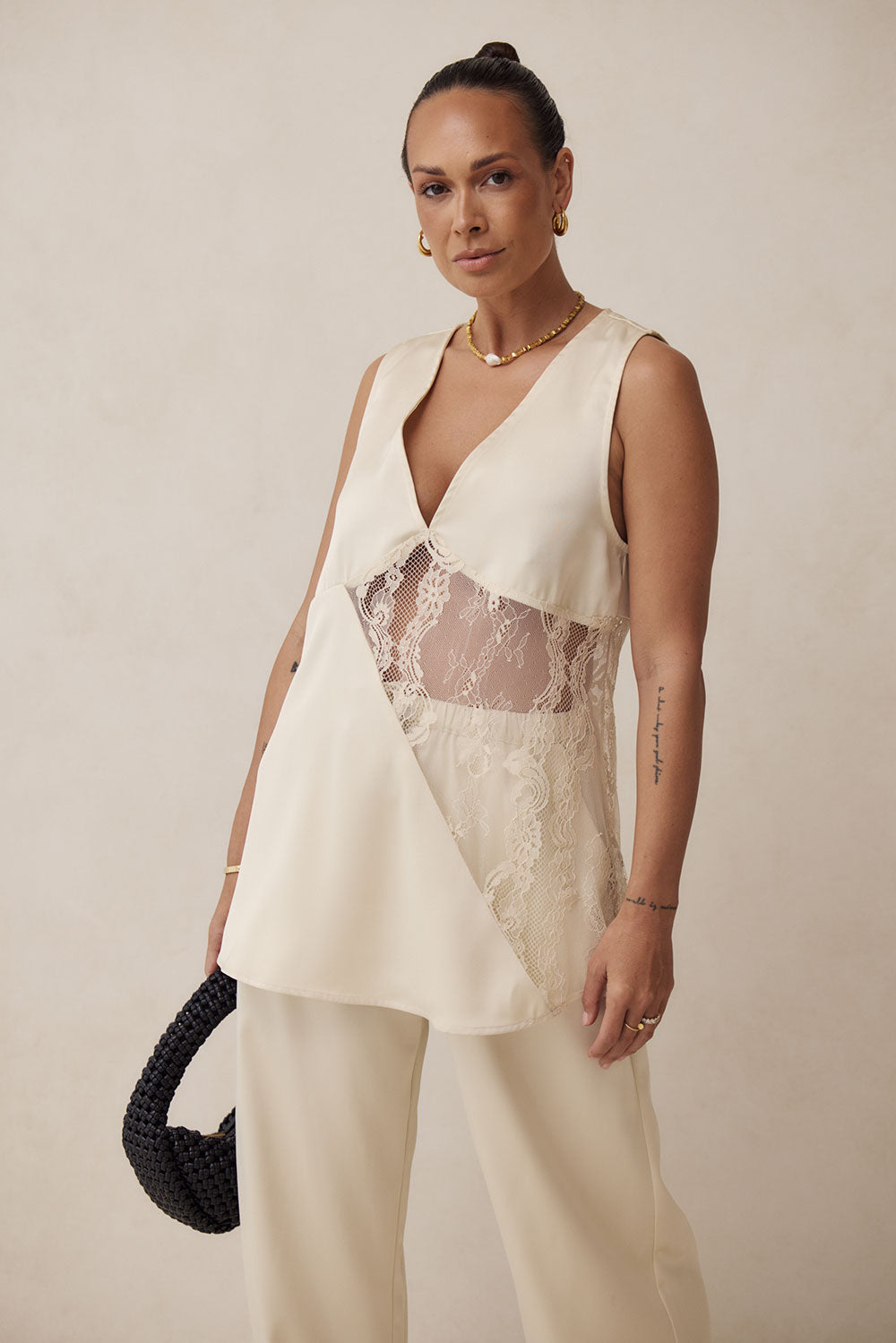 Elegant Cream-Colored Silky Maarten Women's Top