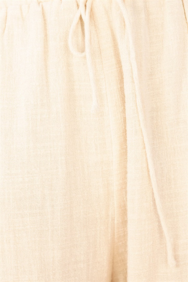 Renata Beige Natural Cotton Frilled Cropped Tank Top