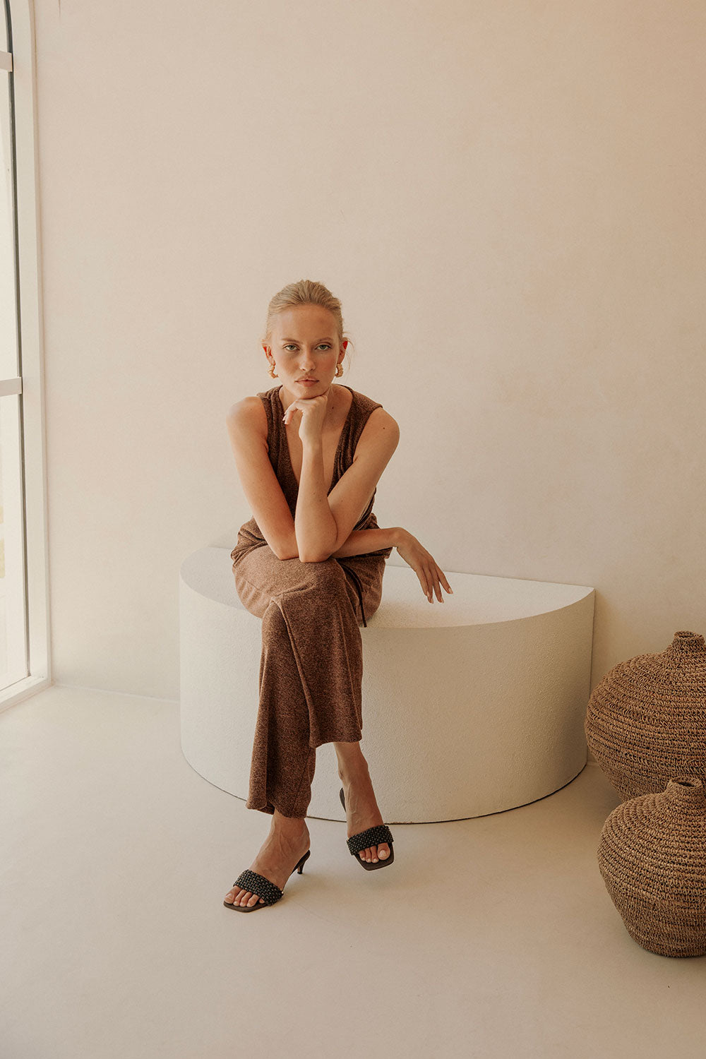 Chocolate Brown Soft Woven High Waisted Sierra Pants with Drawstring