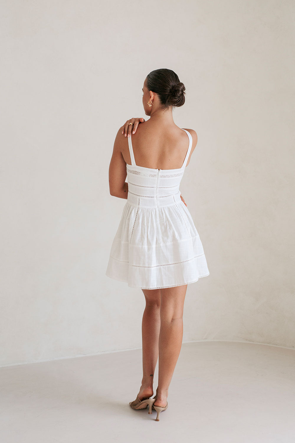 Exquisite White Cotton Leka Dress with Lace and Ladder Trims