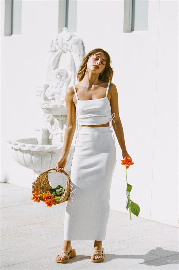 Off-White Lightweight Natural Linen Cotton Celina Knit Skirt