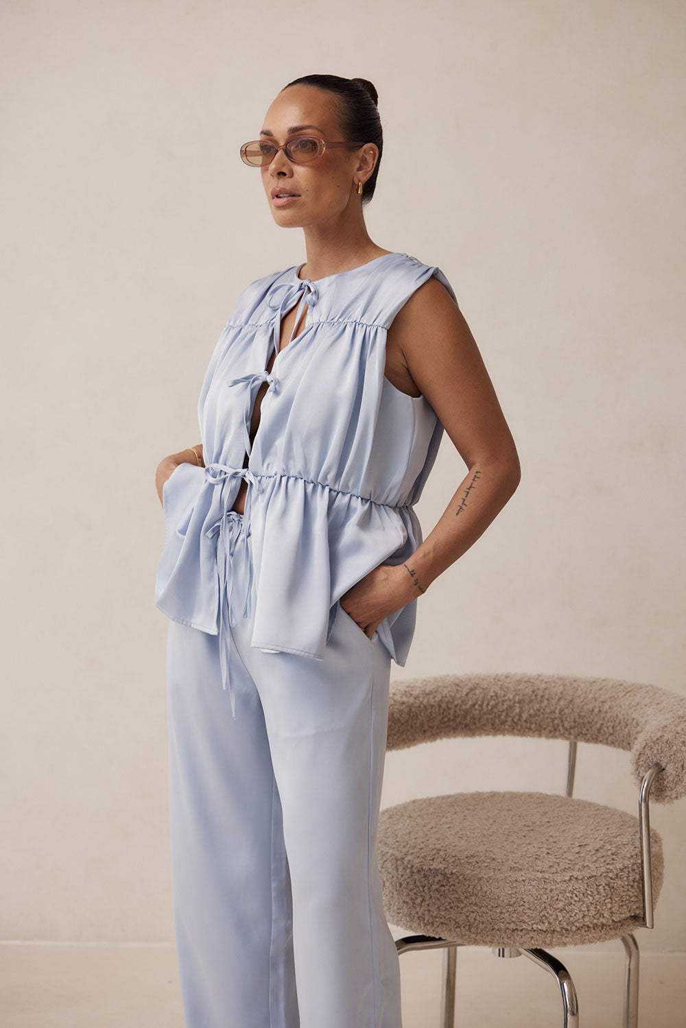 Blue Soft-Hued Juliette Pregnancy and Postpartum Pants