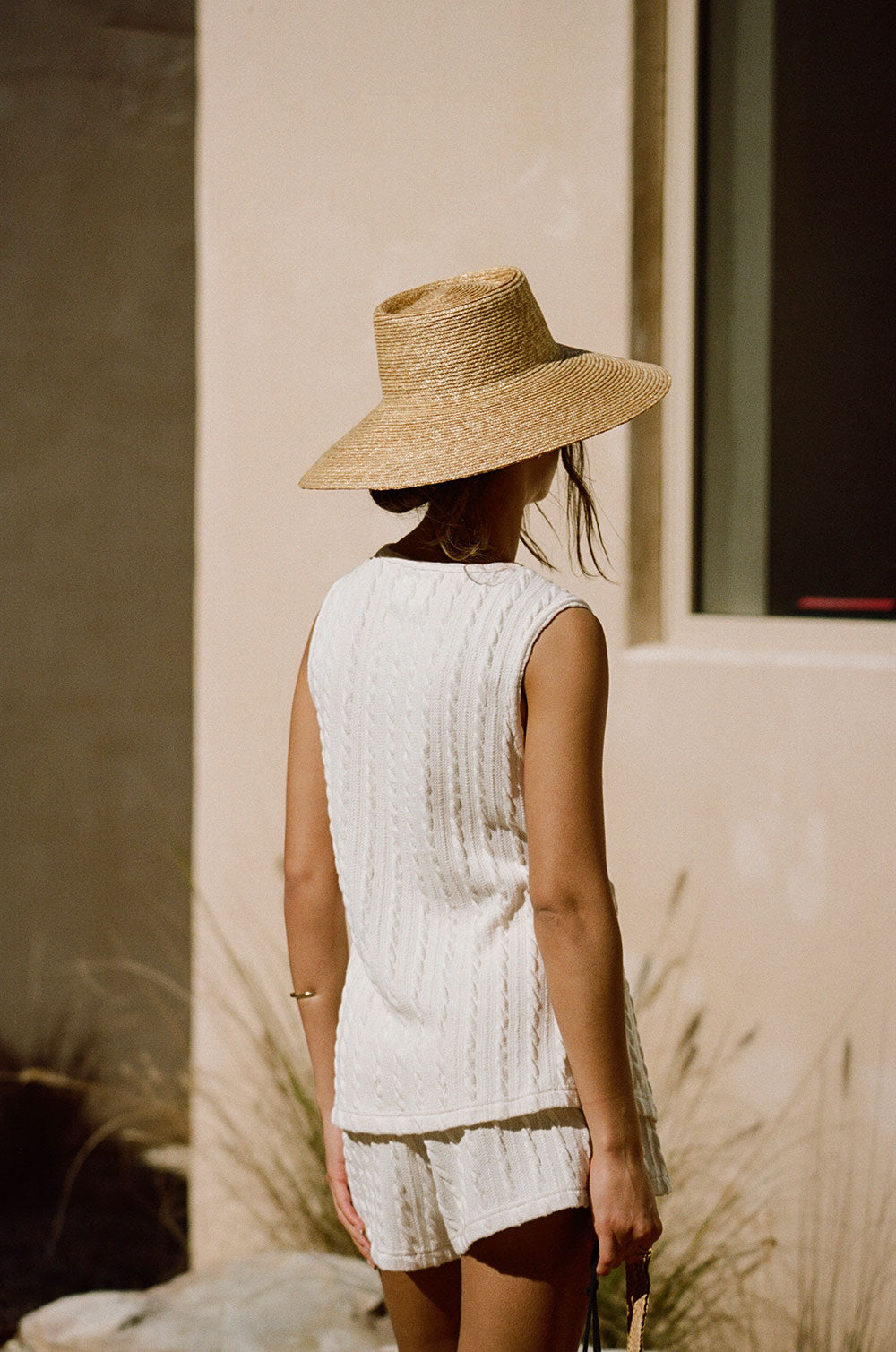 Exclusively Designed Sabo High-Waist Adjustable-Tie Cream Textured Jojo Shorts