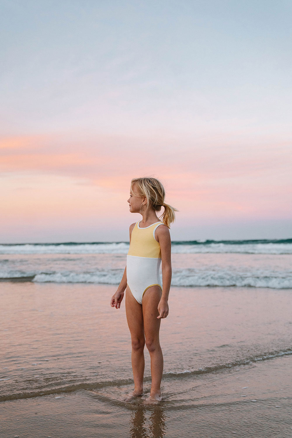 High - Quality Yellow Ariel Stretchy Ribbed Kids' Swimsuit