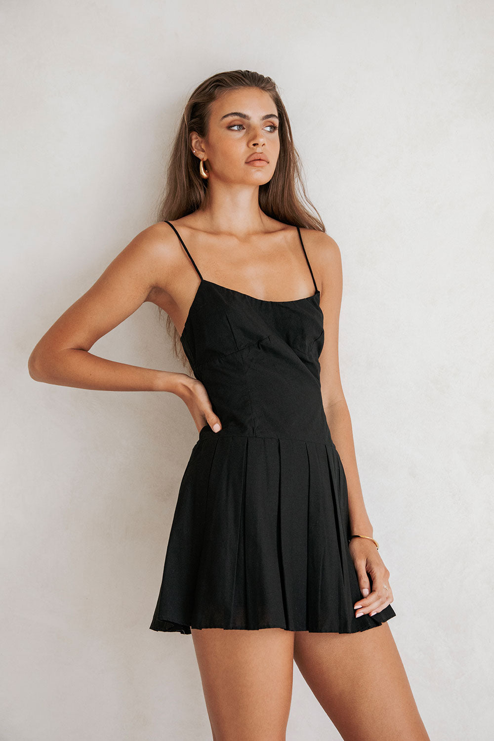Stylish Women's Black Angelica Linen-Cotton Blend Dress