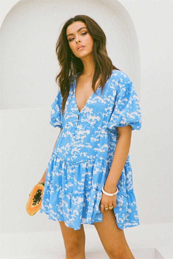 Stylish Floral Blue Tarelle Dress for Fashion - Forward Individuals